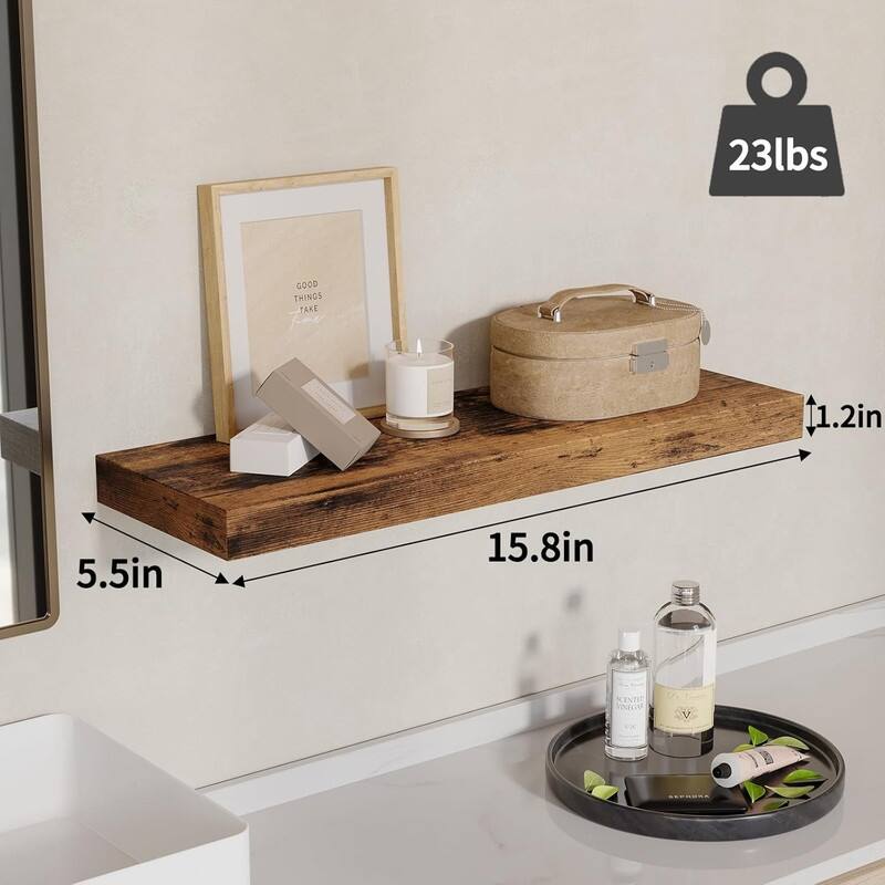 Floating Shelves, Rustic Wood Finish Wall Shelves Set of 4 - 15.8"D x 5.5"W x 1.2"H