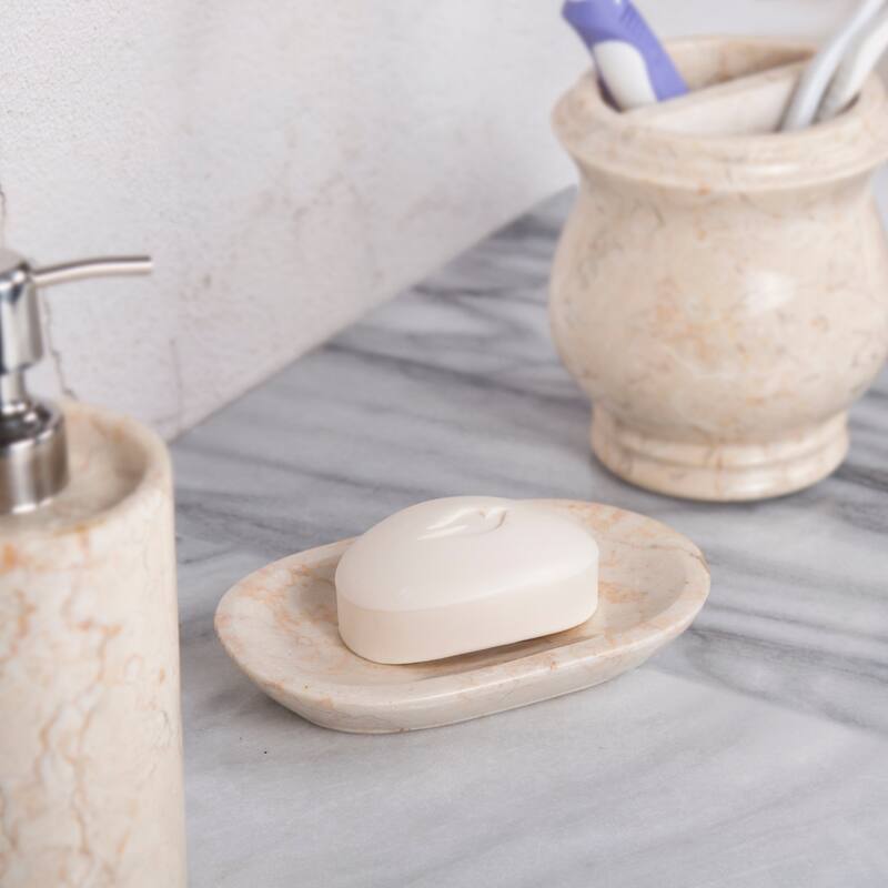 Creative Home Double Rings Collection Champagne Marble Soap Dish, Soap Tray, Soap Holder - Beige