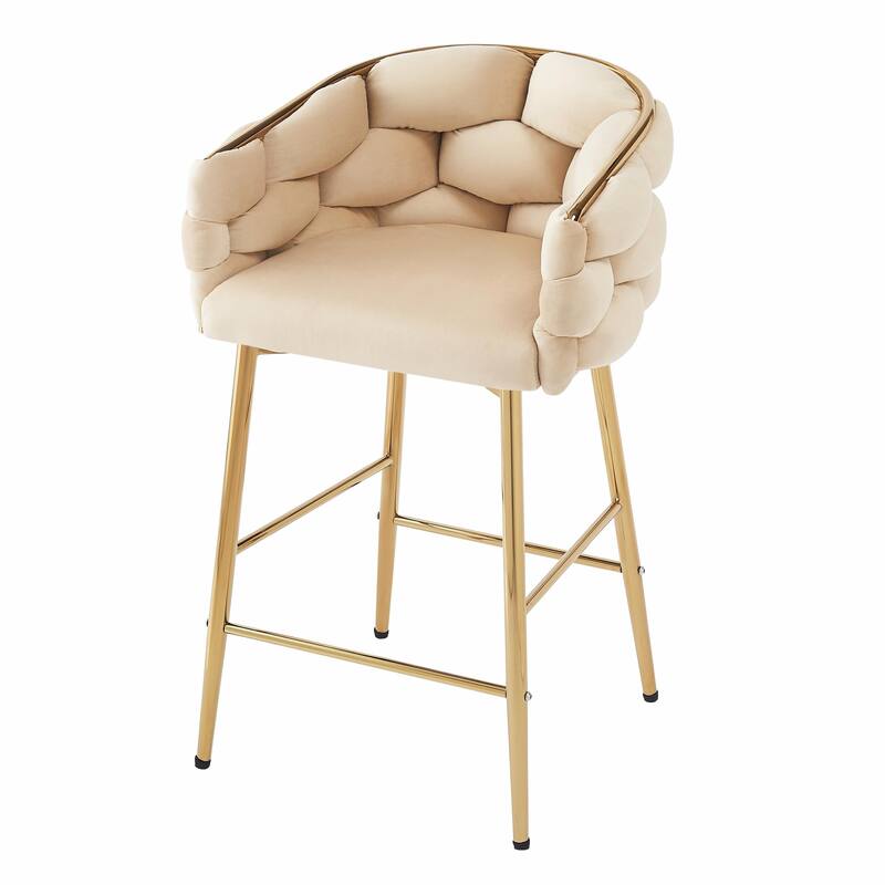 28" Modern Counter Stools, Set of 2, Iron Frame, Soft Back & Cushion, Footrest