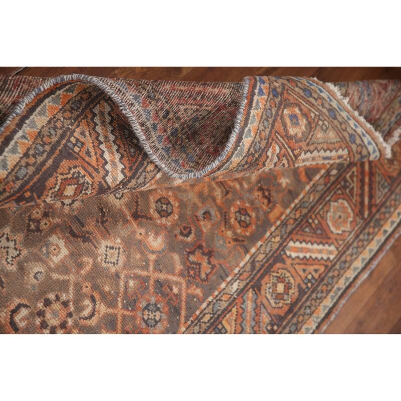 Hand Knotted Oriental 100% Wool Carpet Traditional All-Over Brown Malayer Runner Rug - 10' 8'' X 3' 5''