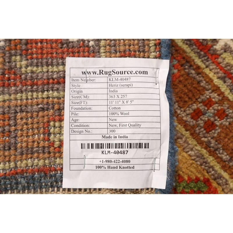 Floral Medallion Heriz Serapi Indian Area Rug Hand-Knotted Wool Carpet - 8'5" x 11'11"