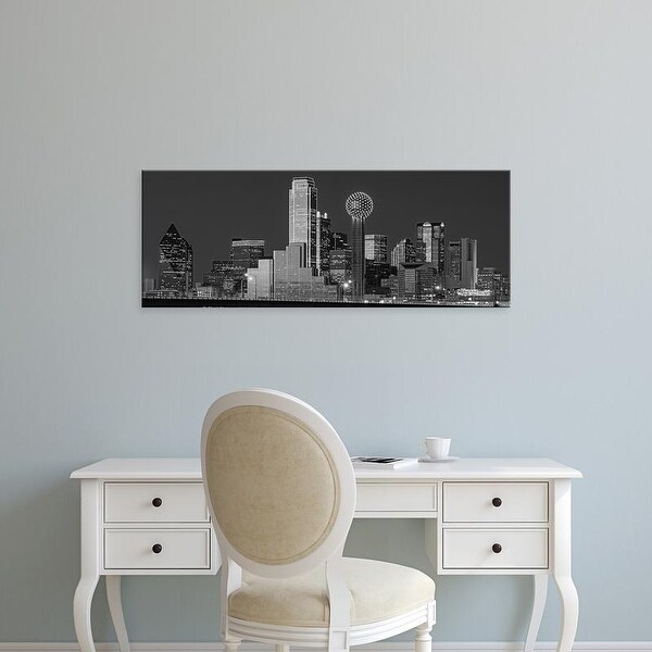 Easy Art Prints Panoramic Images's 'Texas, Dallas, Urban skyline at night BW, Black and White' Canvas Art