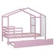 preview thumbnail 6 of 12, Pink Twin Size Solid Wood House Bed with Trundle, Fence, and Writing Board for Kids