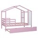 preview thumbnail 6 of 41, Twin Size Solid Wood House Bed with Trundle, Fence and Writing Board for Kids, Boys and Girls, Bedroom