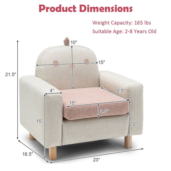 dimension image slide 0 of 3, Gymax Kids Dinosaur/Panda/Chick Sofa Wooden Armrest Chair Couch w/