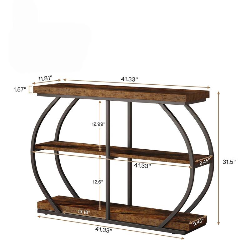 41.3" Industrial 3-Tier Entryway Console Table with Arched Metal Frame for Living Room, Hallway