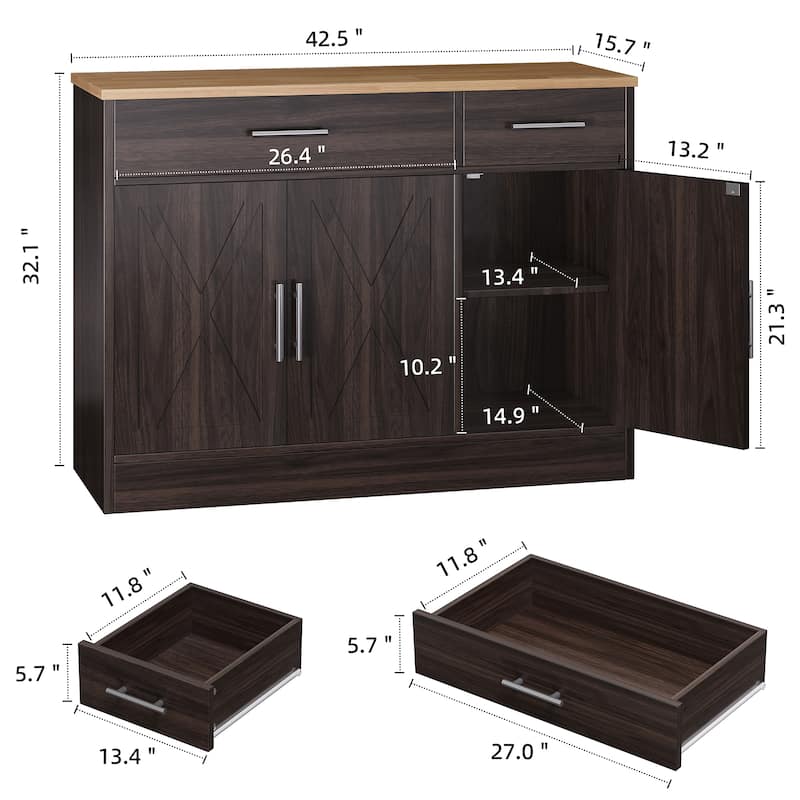 3-Door Buffet Sideboard Accent Cabinet - Multifunctional Organizer