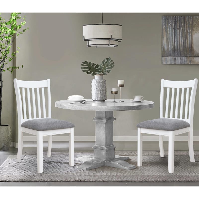 Set of 2 White Finish Dining Room Chairs with Cushioned Seats