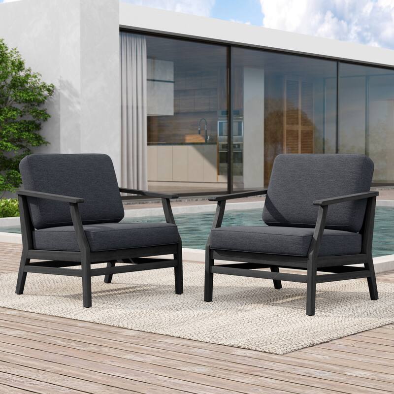 2 Set Patio Teak Wood Outdoor Chair with Cushions