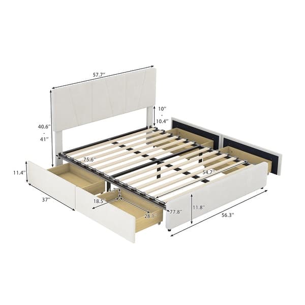 Full Size Velvet Upholstered Platform Bed with Four Drawers - Bed Bath ...