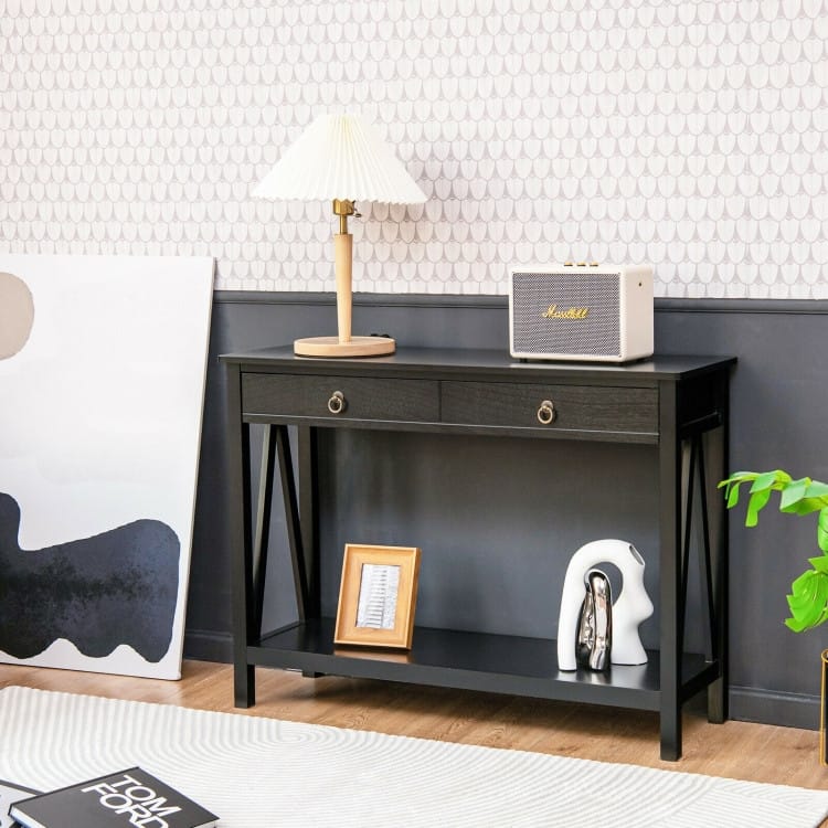 Console Table with 2 Drawer Storage Shelf for Entryway Hallway - 42" x 14" x 31" (L x W x H)
