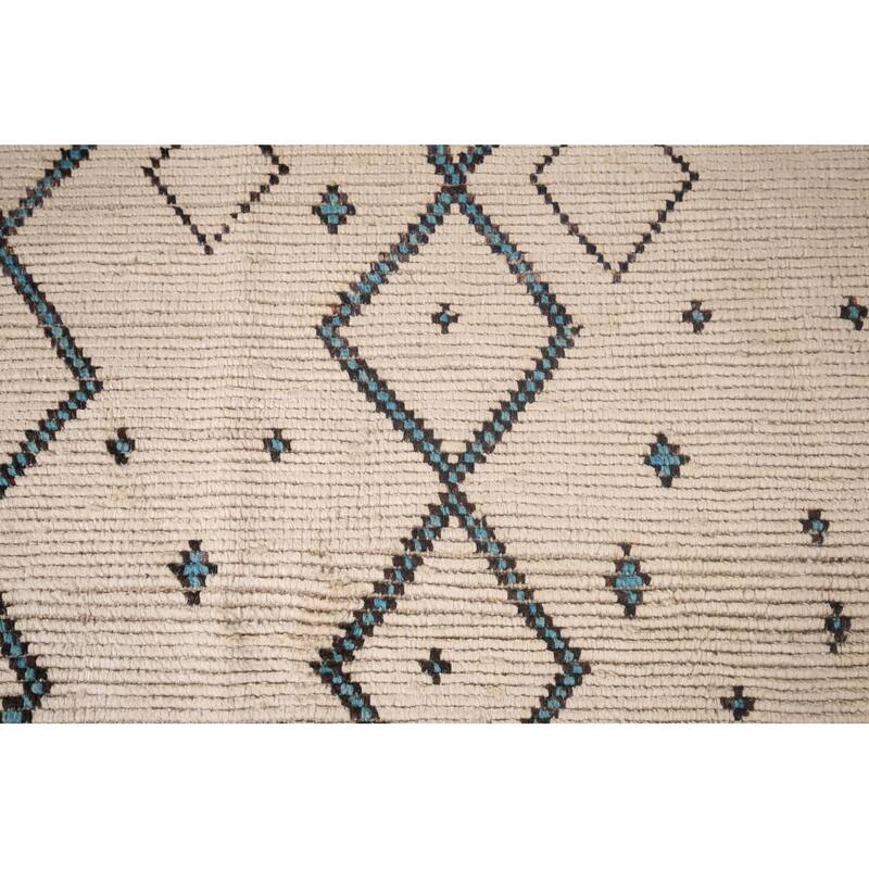 Geometric Ivory Moroccan Area Rug Handmade Wool Carpet - 5'9"x 9'6"