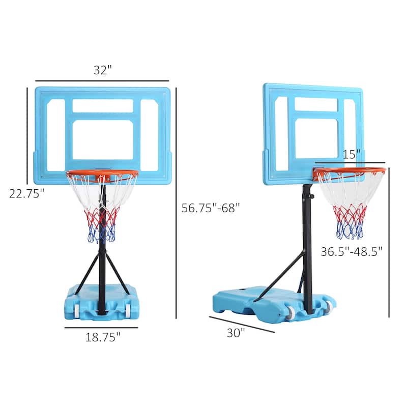 Poolside Basketball Hoop 36.5-48.5" Adjustable Portable Clear Backboard Fillable Base Family Blue Black Red