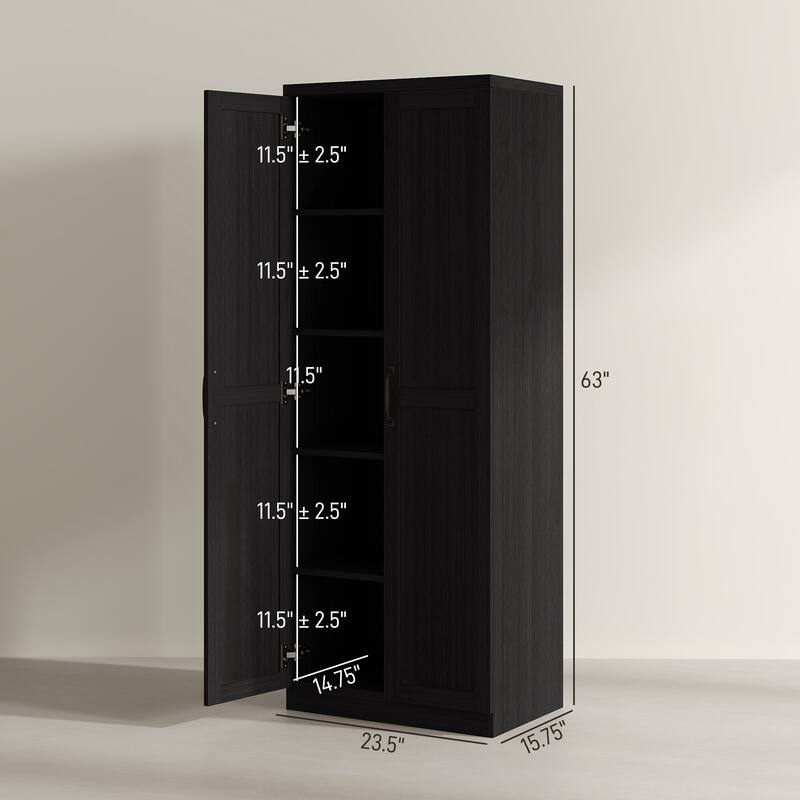 HOMCOM 63" 2-Door Kitchen Pantry, Freestanding Storage Cabinet with 5-tier Shelving and 2 Adjustable Shelves for Dining Room