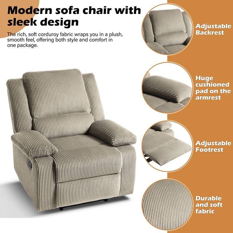 2 Piece Modern Corduroy Upholstery Push Back Manual Recliner Chair