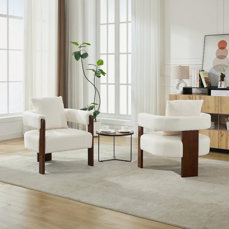SEYNAR Modern Teddy Upholstered Fabric Round Armchair with pillow Set of 2