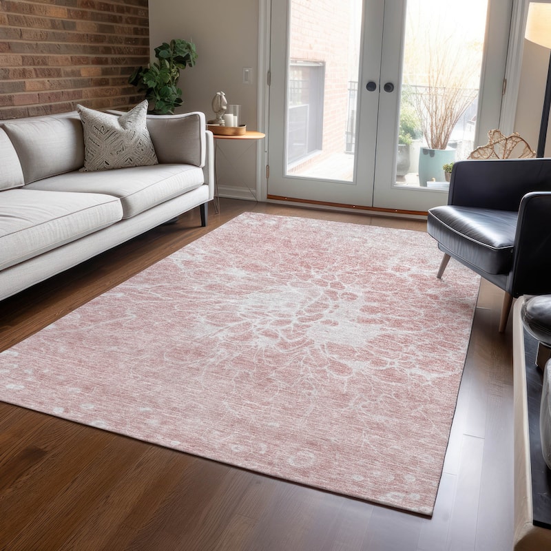 Machine Washable Indoor/ Outdoor Chantille Modern Vintage Floral Rug - Pink - 5' x 7'6"