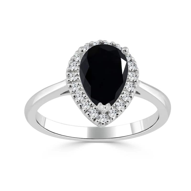 Auriya 14k Gold 1 2/3ctw Teardrop Pear-cut Black Diamond Halo Engagement Ring - White - 4