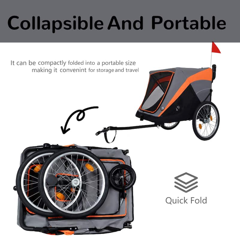 2-in-1 Pet Bike Trailer & Push Cart - 100LB Dog Carrier with Quick Release Wheels, Storage Bag & Safety Leash