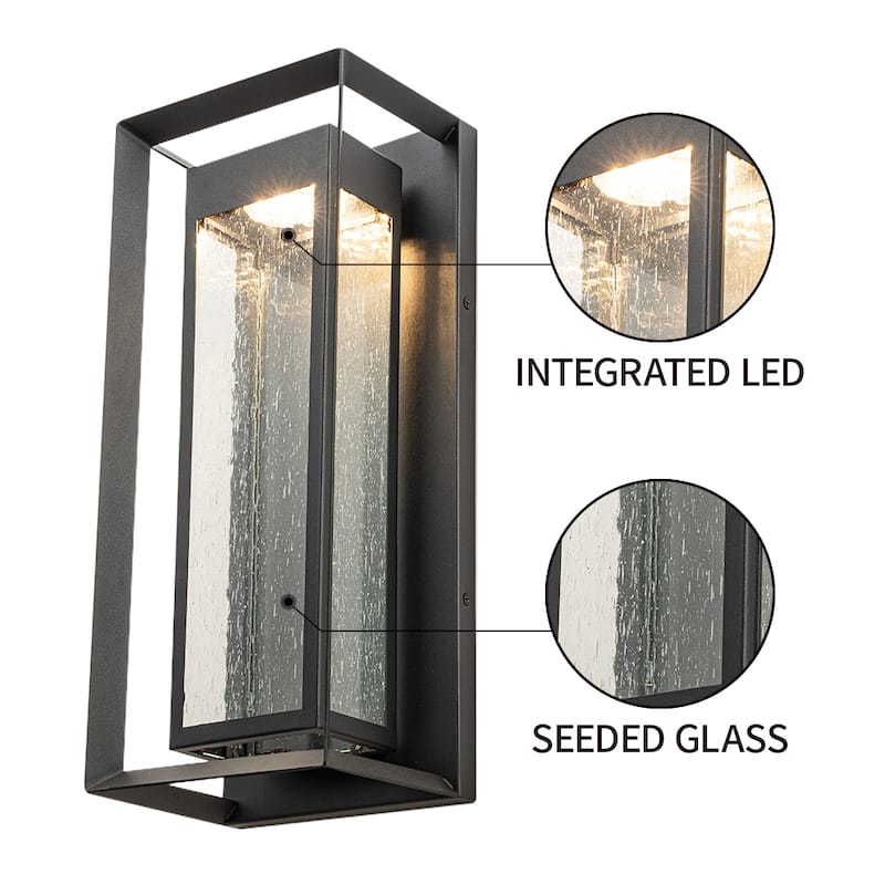 18" Outdoor LED Wall Sconce with Seeded Glass - Black