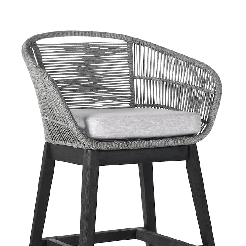 Tutti Frutti Solid Eucalyptus Wood and Rope Outdoor Patio Counter or Bar Height Barstool