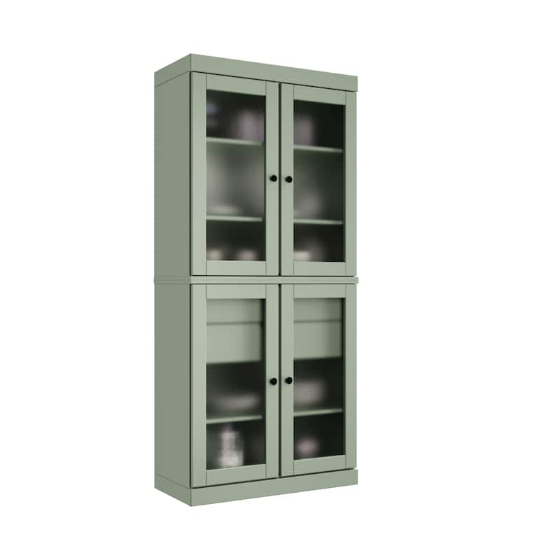 Palace Imports 100% Solid Wood Pantry Cabinet with Frosted Glass Doors, 2-Drawers and Adjustable Shelves - 32" x 71.5"