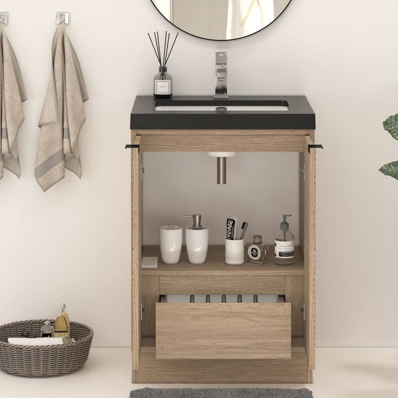 Milano 24" Freestanding Bathroom Vanity with Black Acrylic Sink
