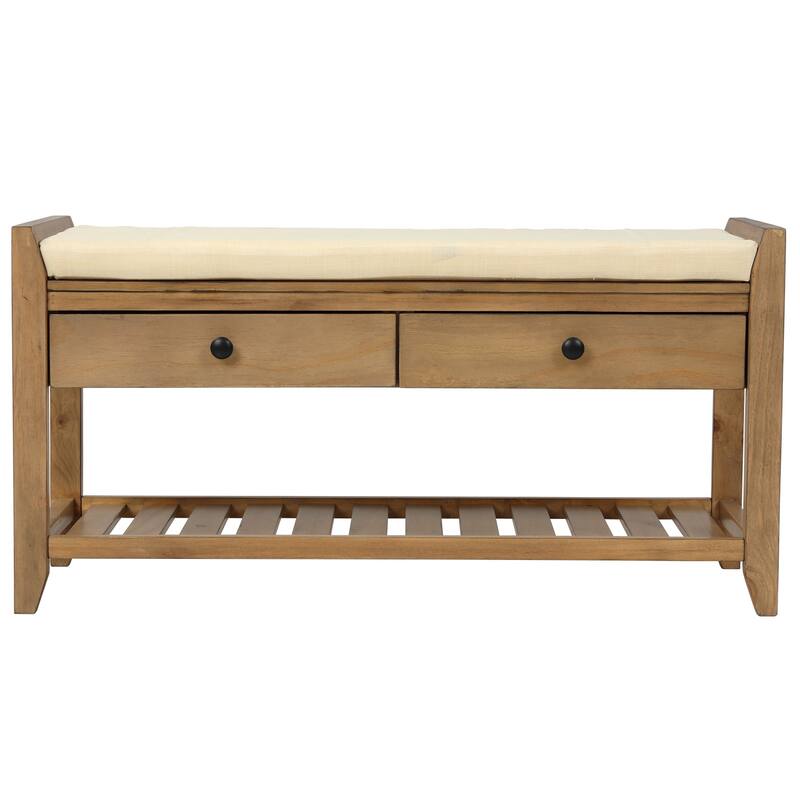 Shoe Rack with Cushioned Seat and Drawers, Multipurpose Entryway Storage Bench