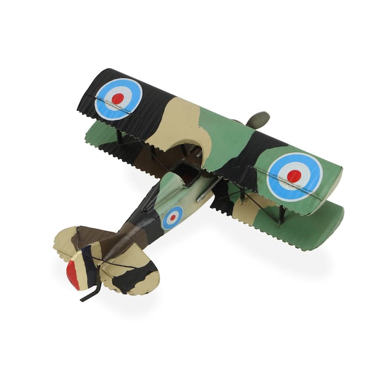 HomeRoots 5" Green Metal Hand Painted 1918 Aviation Military Plane Model Airplane - 11.5' X '5' X '13.5