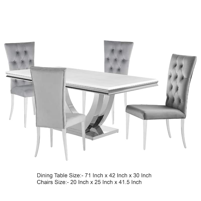 Kery 5pc Dining Table Set, Modern Gray Faux Marble Top, 4 Side Chairs
