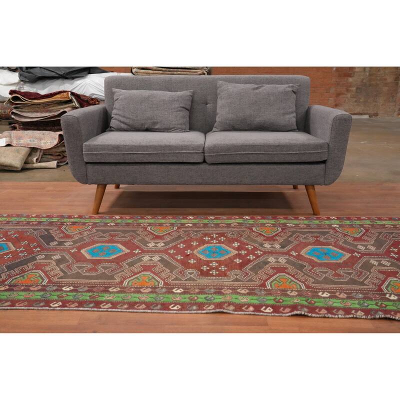 Hand Knotted Oriental 100% Wool Carpet Traditional Geometric Red Bakhtiari Runner Rug - 9' 11'' X 3' 6''