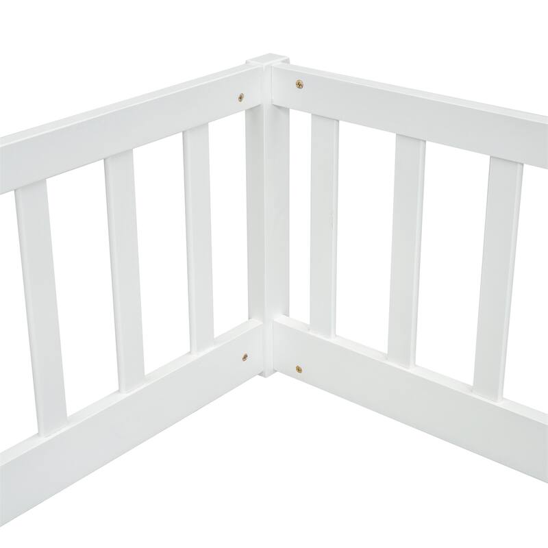 Double Twin Floor Bed with Fence, Guardrails,Without Door