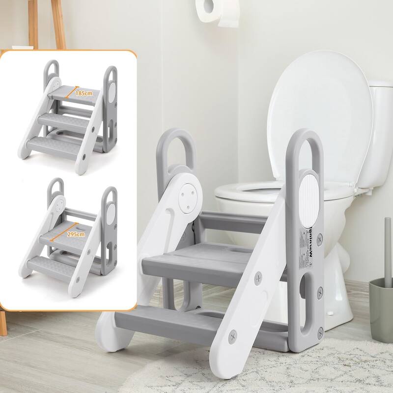 Foldable Toddler Step Stool for Kids, Adjustable 3 Steps Stool with Handles - Grey
