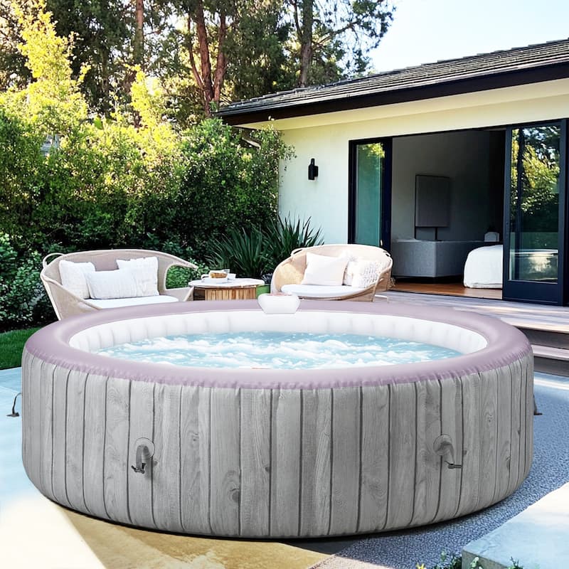 82''Inflatable Hot Tub w/Heating & Filters，Portable Hot Tub for Home Spa，6 Person Round Pool