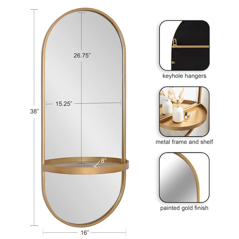Kate and Laurel Estero Metal Oval Wall Mirror with Shelf