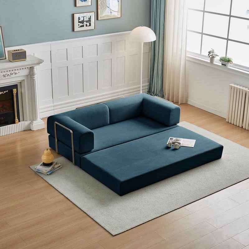 3-Seater Corduroy Sofa Bed, Multi-Functional Compact, Easy Assembly - Blue