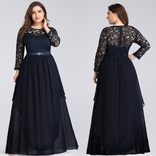 Ever-Pretty Women Plus Size Chiffon Long Sleeve Formal Evening Dresses 77162