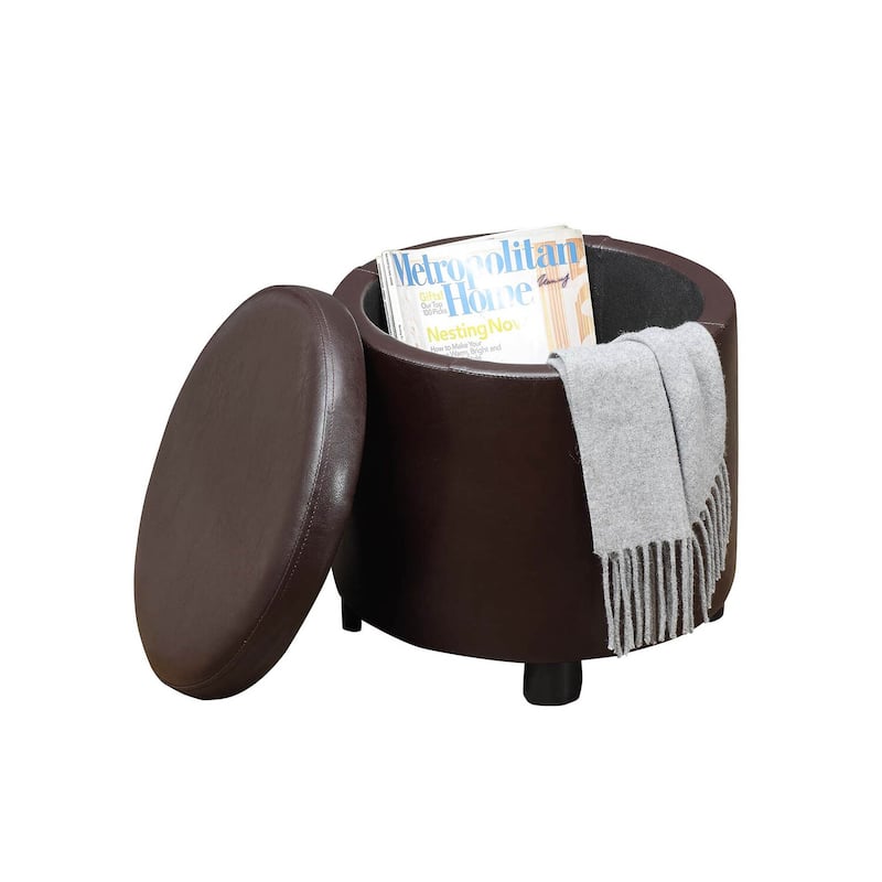 Space-Saving Round Accent Storage Ottoman with Reversible Tray Lid for Seating, Storage and Decorative Use