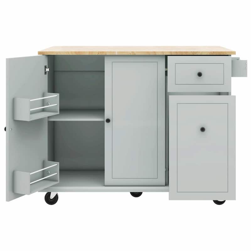 Rolling Kitchen Cart with Drop Leaf, Storage Rack, and 3-Tier Cabinet Organizer