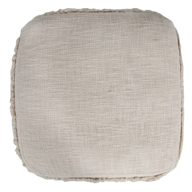 HomeRoots 18" Cream Cotton Tufted Cube Striped Pouf Ottoman