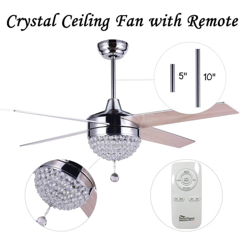 Belladepot 52" Modern Crystal Ceiling Fan with LED Light, Remote Control, Reversible