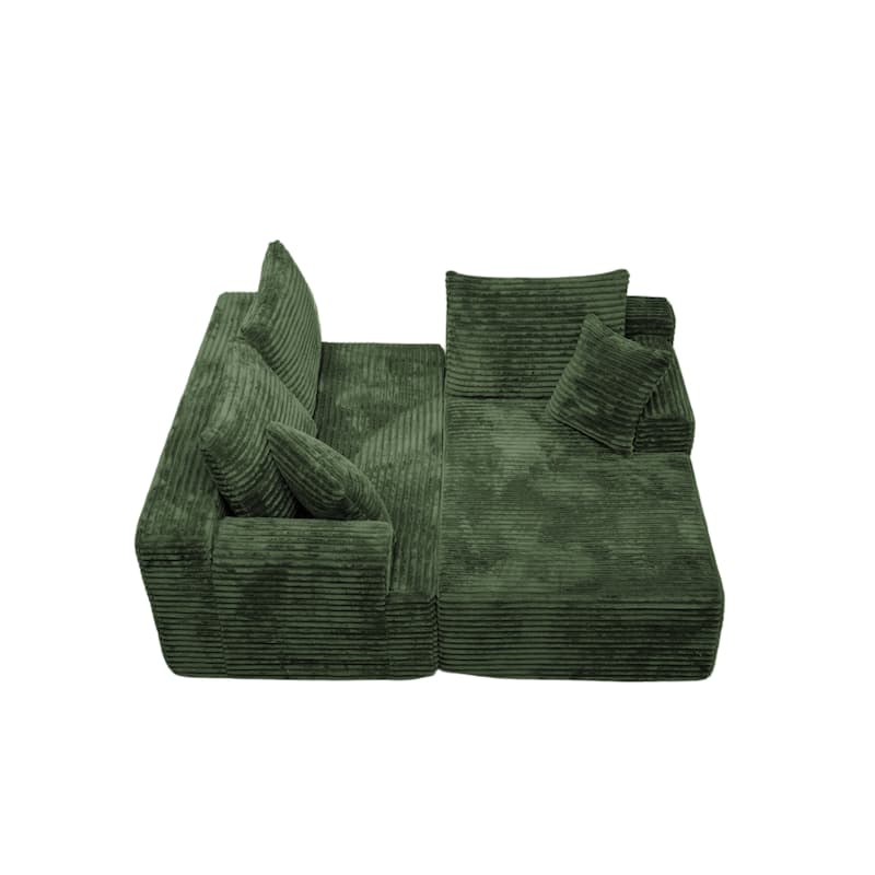 L-Shaped Corner Sectional Sofa Set with Side Chaise Lounge, Soft Foam Cushion Modular Sofa Corduroy Leisure Couch