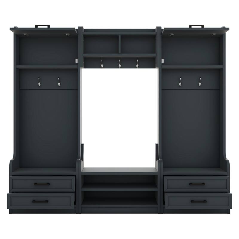 Roomfitters 4-in-1 Detachable Hall Tree with Hooks and Drawers, Entryway Coat Rack with Shoe Bench and Storage Cabinet