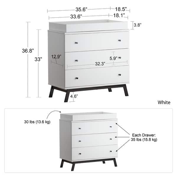 dimension image slide 1 of 2, Little Seeds Rowan Valley Lark White Urban 3-Drawer Changing Table