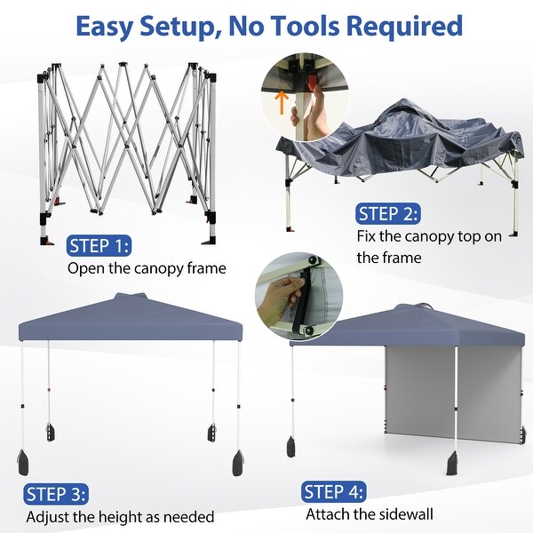 10x10 FT Pop Up Canopy Tent with Sidewall and Wheels for Outdoor