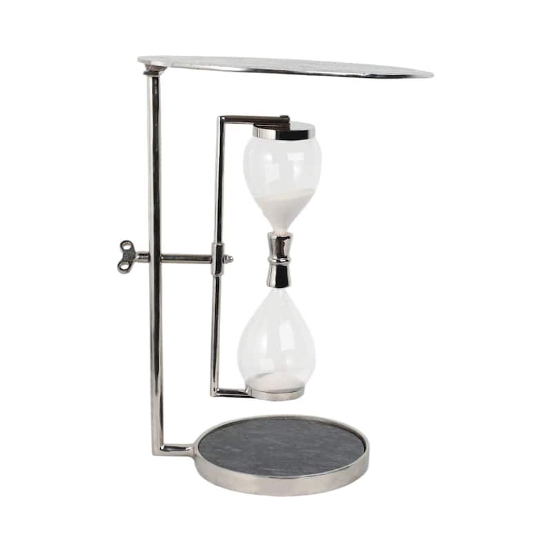 Metal Glass Accent Side Table Hourglass Base Round Design Home Decor - 16" x 16" x 23"