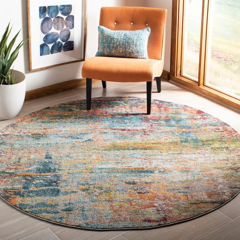 SAFAVIEH Monaco Ilianka Boho Rug - 6'7" Round - Teal/Orange