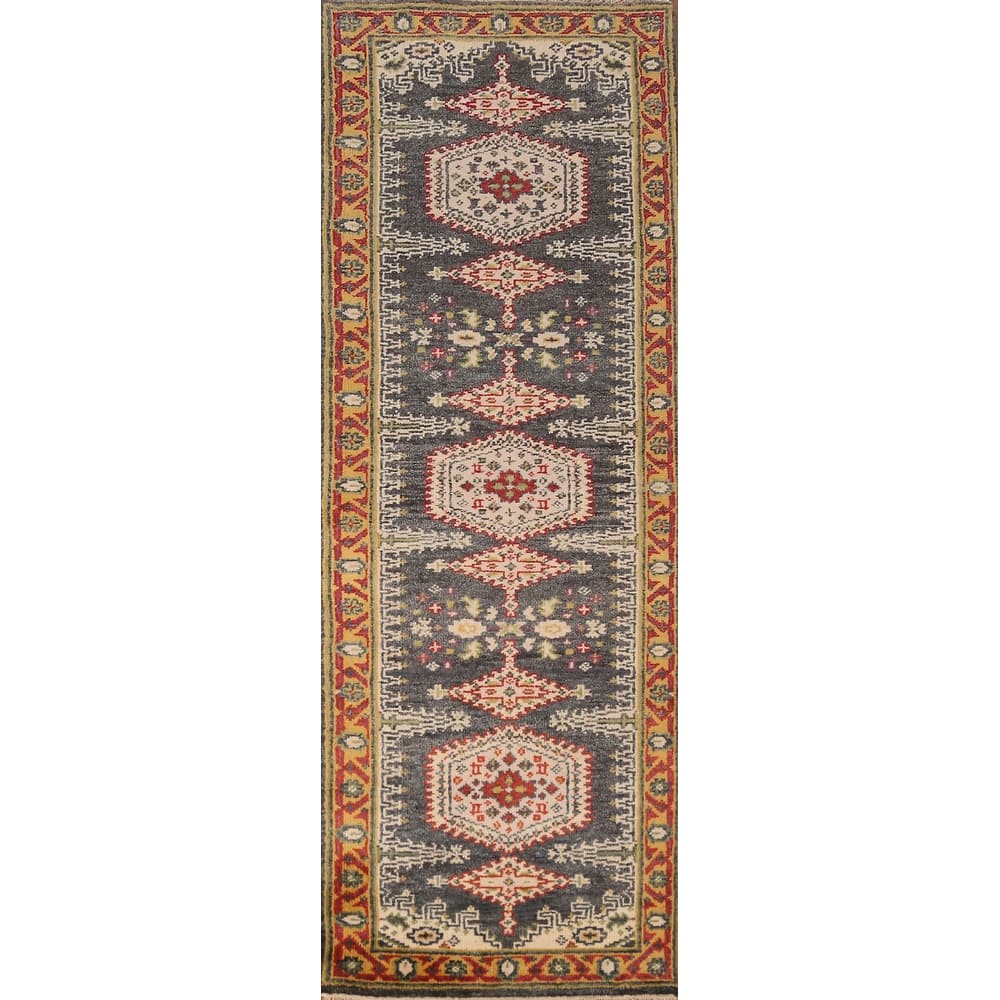 Gray Viss Indian Runner Rug Hand-Knotted Wool Carpet - 2'6" x 8'4"