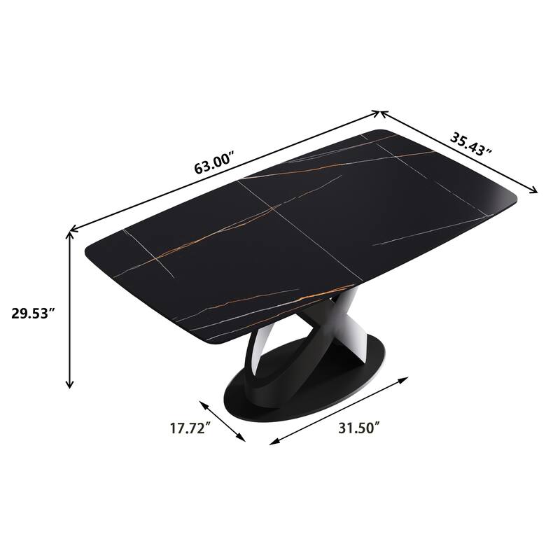 63'' Modern Dining Table，Sintered Stone Tabletop with Black Base