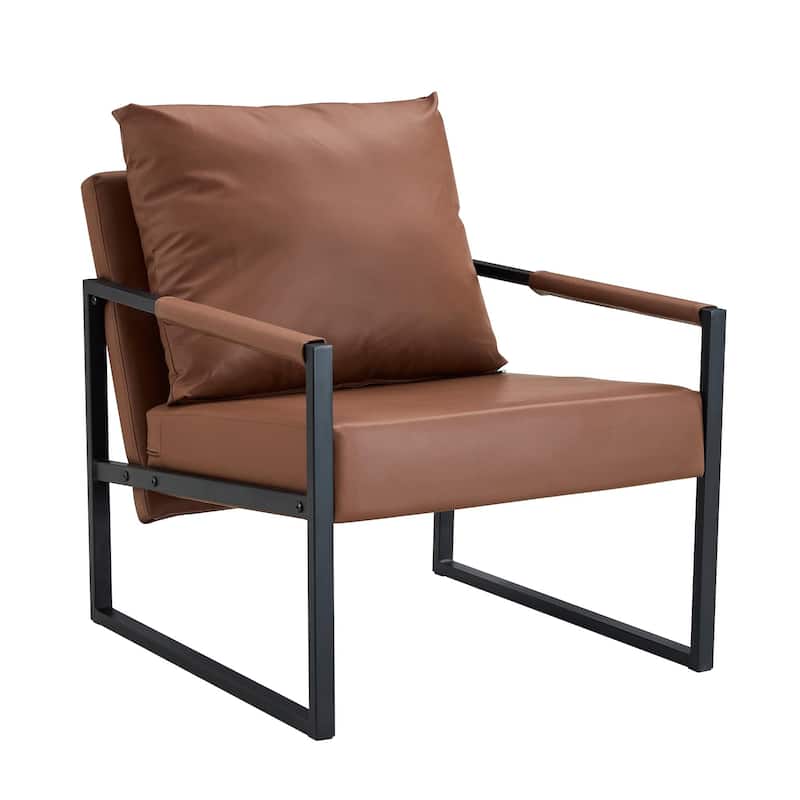PU Leather Accent Chair with Metal Frame and Modern Industrial Style (27"W x 29.7"D x 29.6"H)